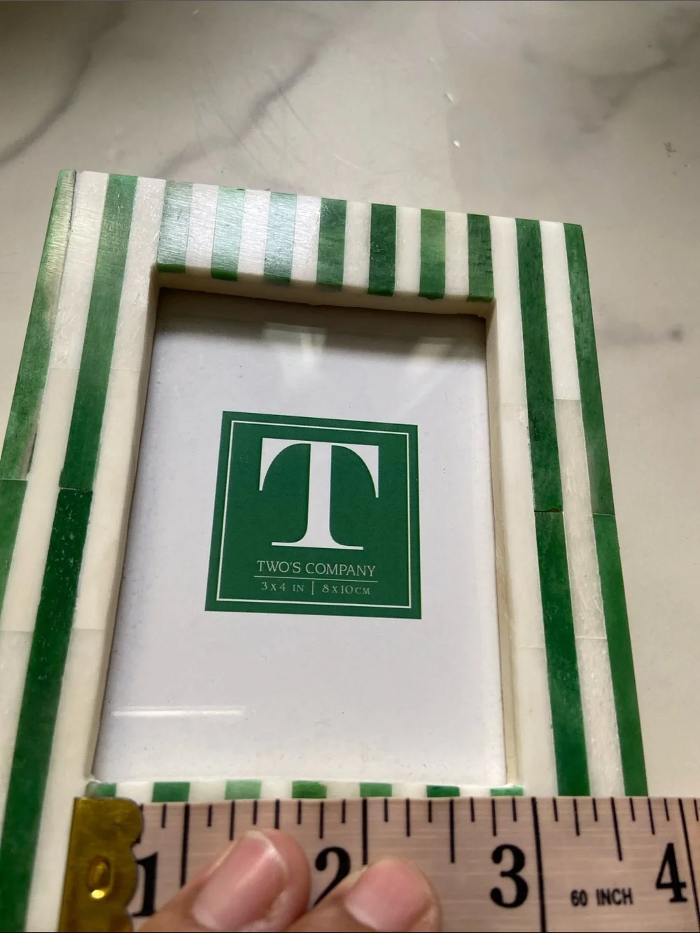 Two's Company Celebration Stripe Emerald and White Striped 3x4 Mini Photo Frame